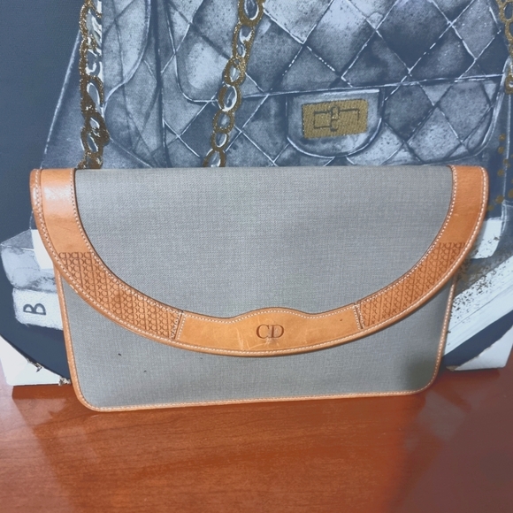 Dior Gray and Tan Clutch - Picture 1 of 8